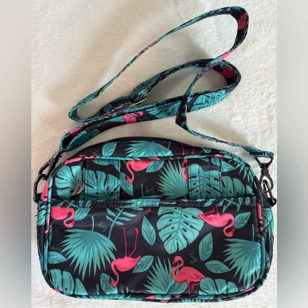NEW Lug Black & Green Tropical Print Quilted Crossbody Belt Bag - Picture 2 of 8